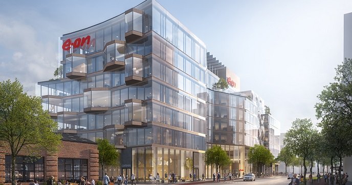 Exempelillustration av EON:s nya kontor. Av: Kanozi Arkitekter Brickland