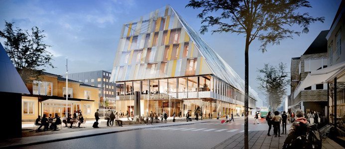 Nya stads- och stationshuset sett från Norra Järnvägsgatan.