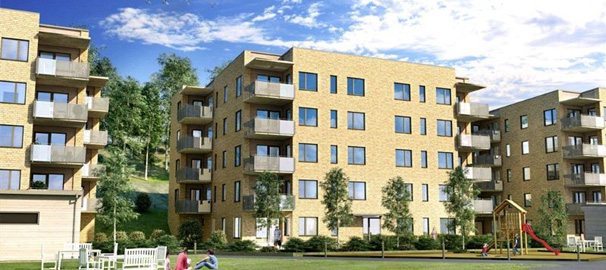 Tre miljöcertifierade femvåningshus växer fram i Amhult