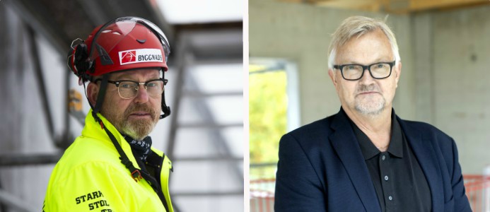 Johan Lindholm, förbundsordförande Byggnads och Mats Åkerlind, förhandlingschef på Byggföretagen.