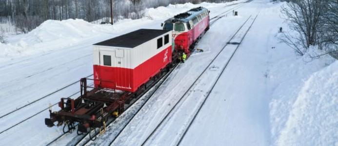 Tågvärmevagn, som används för att generera elektricitet och värma upp personvagnar. Foto: Inlandsbanan