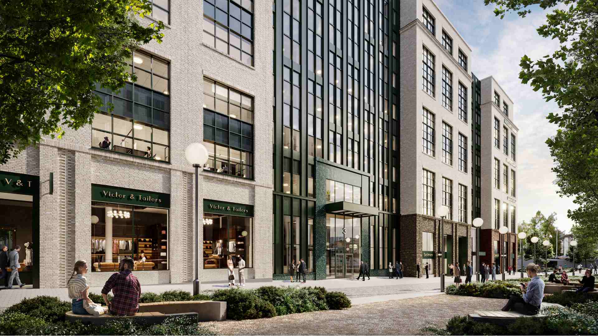 Åtta våningar kontor i återbrukad tegelskrud